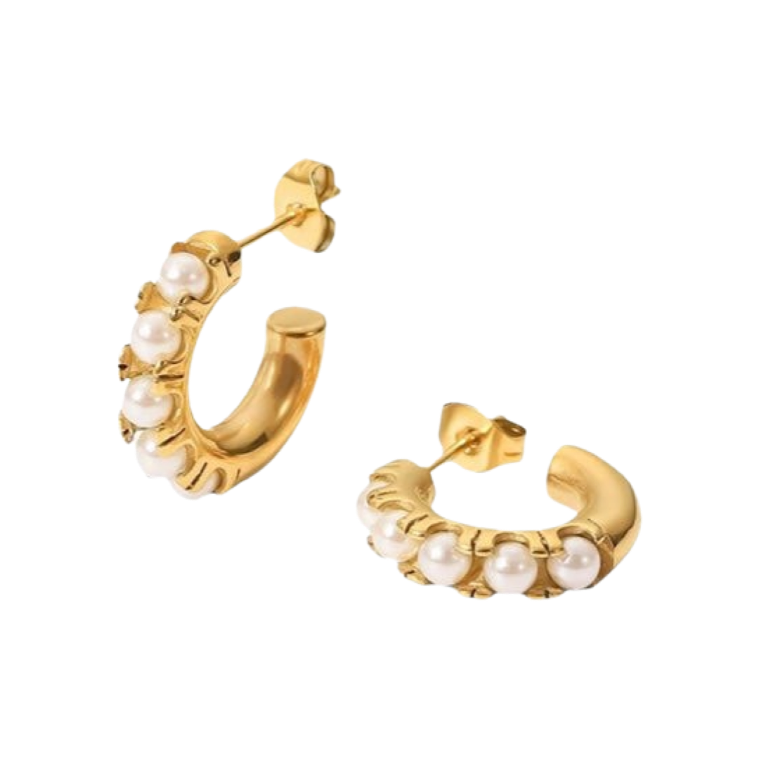 Mini Pearl Hoops - Gold