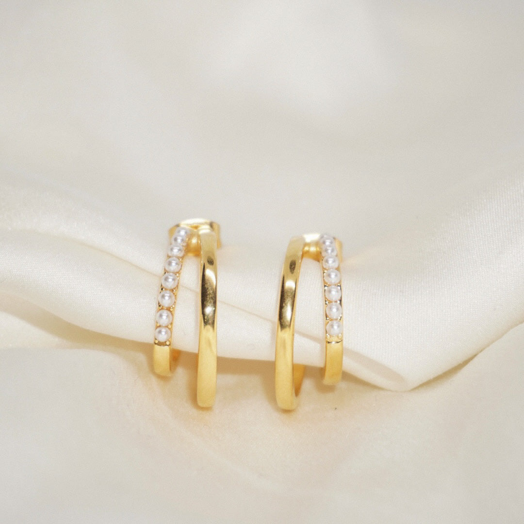 Double Pearl Hoops - Gold