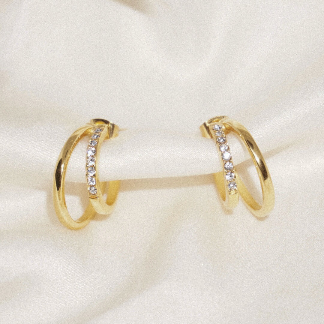 Double Crystal Hoops - Gold