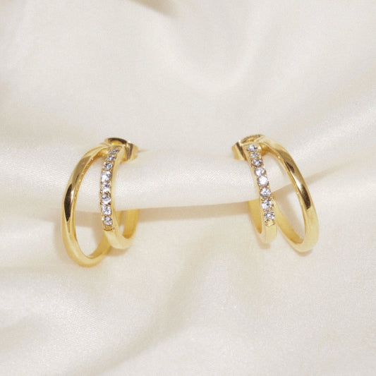 Double Crystal Hoops - Gold